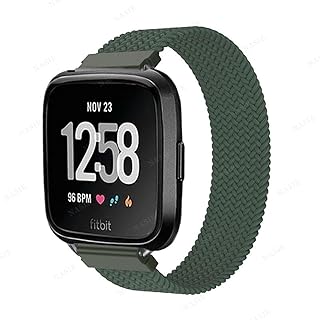 سوار قماش مطاطي بتصميم حلقة فردية مضفرة لساعة فيرسا 3 مقاس L أخضر غامق للبالغين من الجنسين