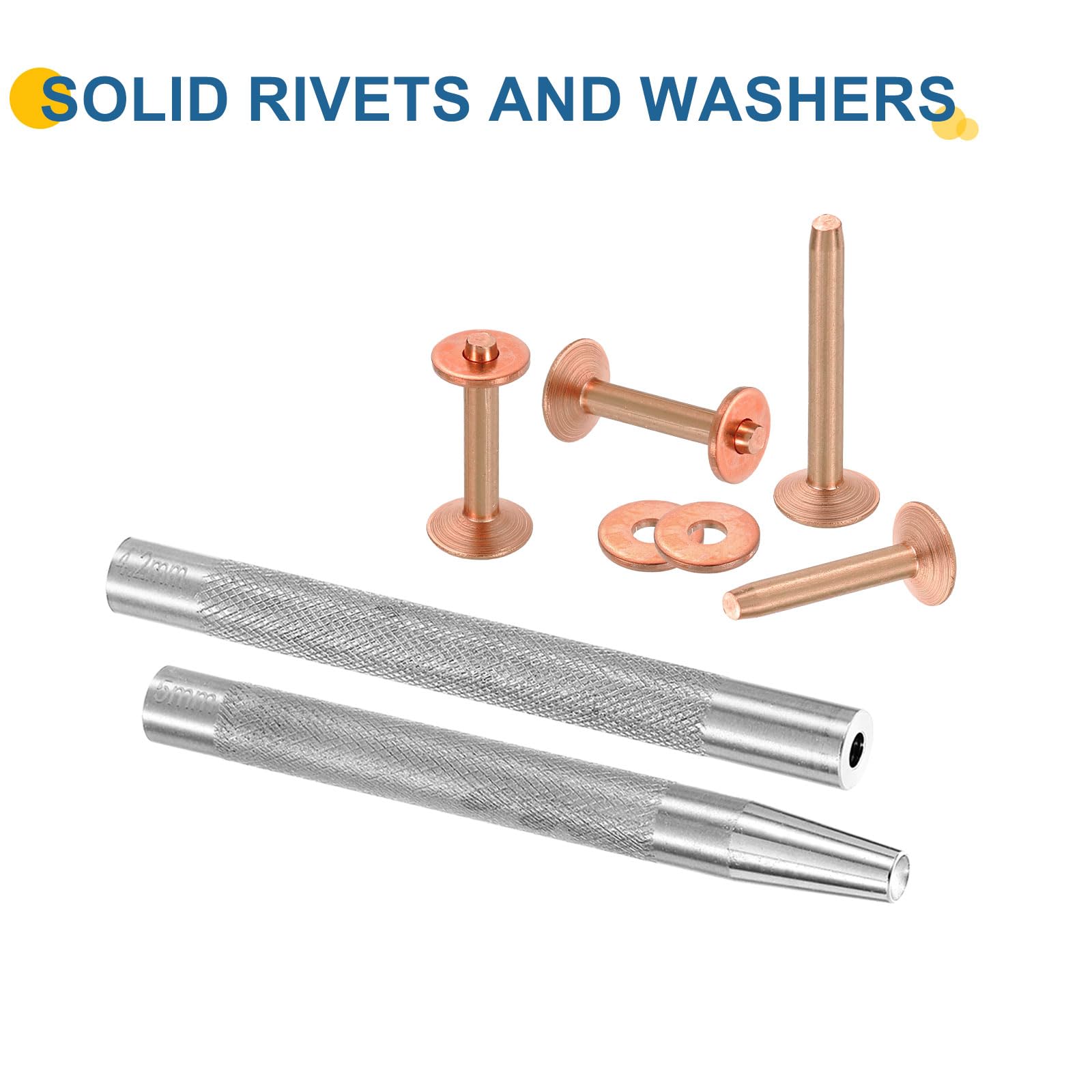 QUARKZMAN 20 Juegos De Remaches Y Arandelas De Cobre, 10x3.3x14mm Y 10x3.3x19mm Remaches De Cobre Sólidos Para Cuero Con Herramienta De Perforación Para Suministros De Artesanía DIY, Cobrizo