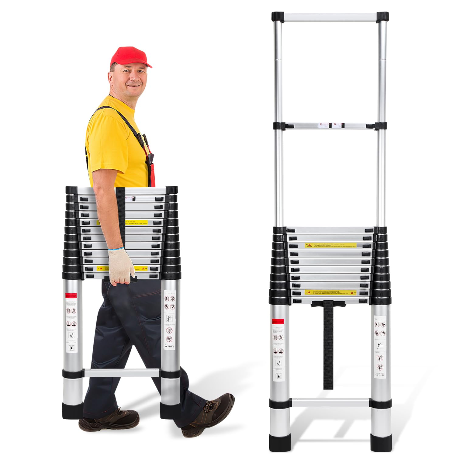 5M Telescopic Ladder Aluminum Ladder Extendable Ladder with Non-Slip Feet Multipurpose Attic Ladder Standing Ladder Portable Lightweight 150 Load Capacity