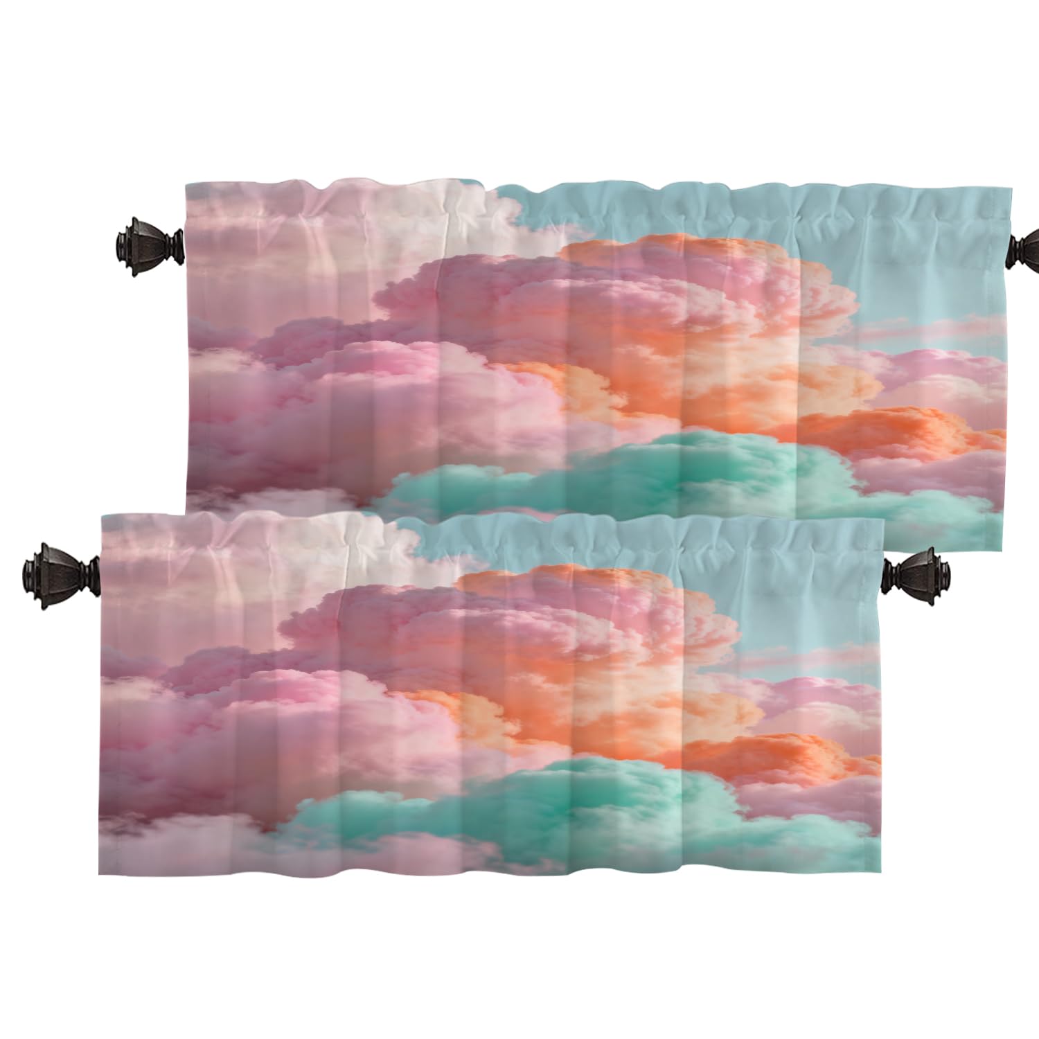 Batmerry Sun Cloud Pastel Valance,Pastel Rainbow Pink Blue Yellow White Colorful Window Curtains Valance for Kitchen Living Dining Farmhouse,2 Pack