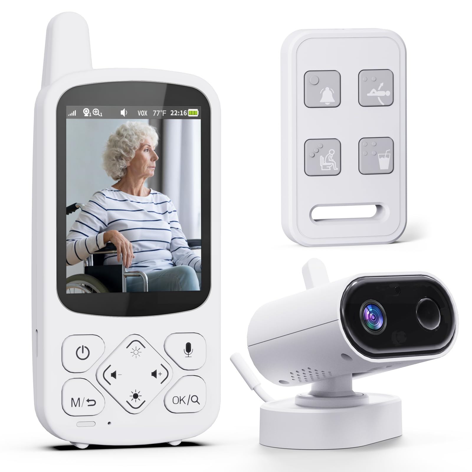 Room Monitors for Elderly Monitor with Camera And Audio, 2-Way Talk Baby Monitors for Elderly, Med Reminder and Temp Sensor Senior Monitor for Adult,