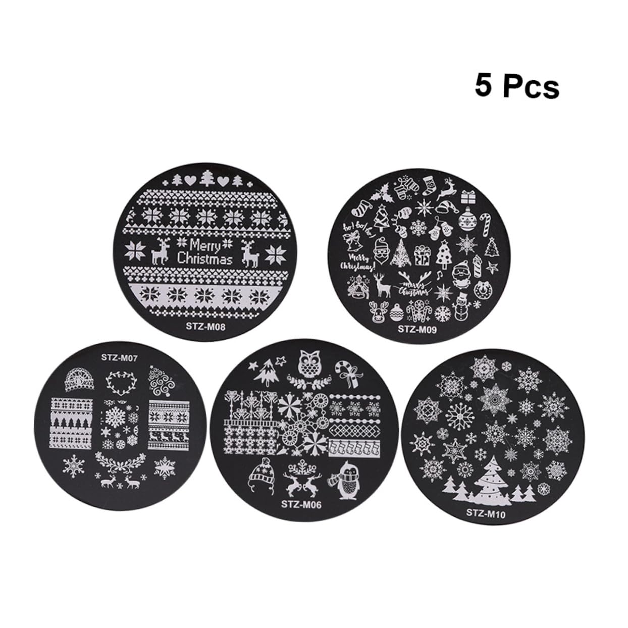 Housoutil 5pezzi Stampi per Unghie Natalizie Piastre Rotonde per Nail Art in Metallo Lucido Kit di Modelli per Stamping Unghie