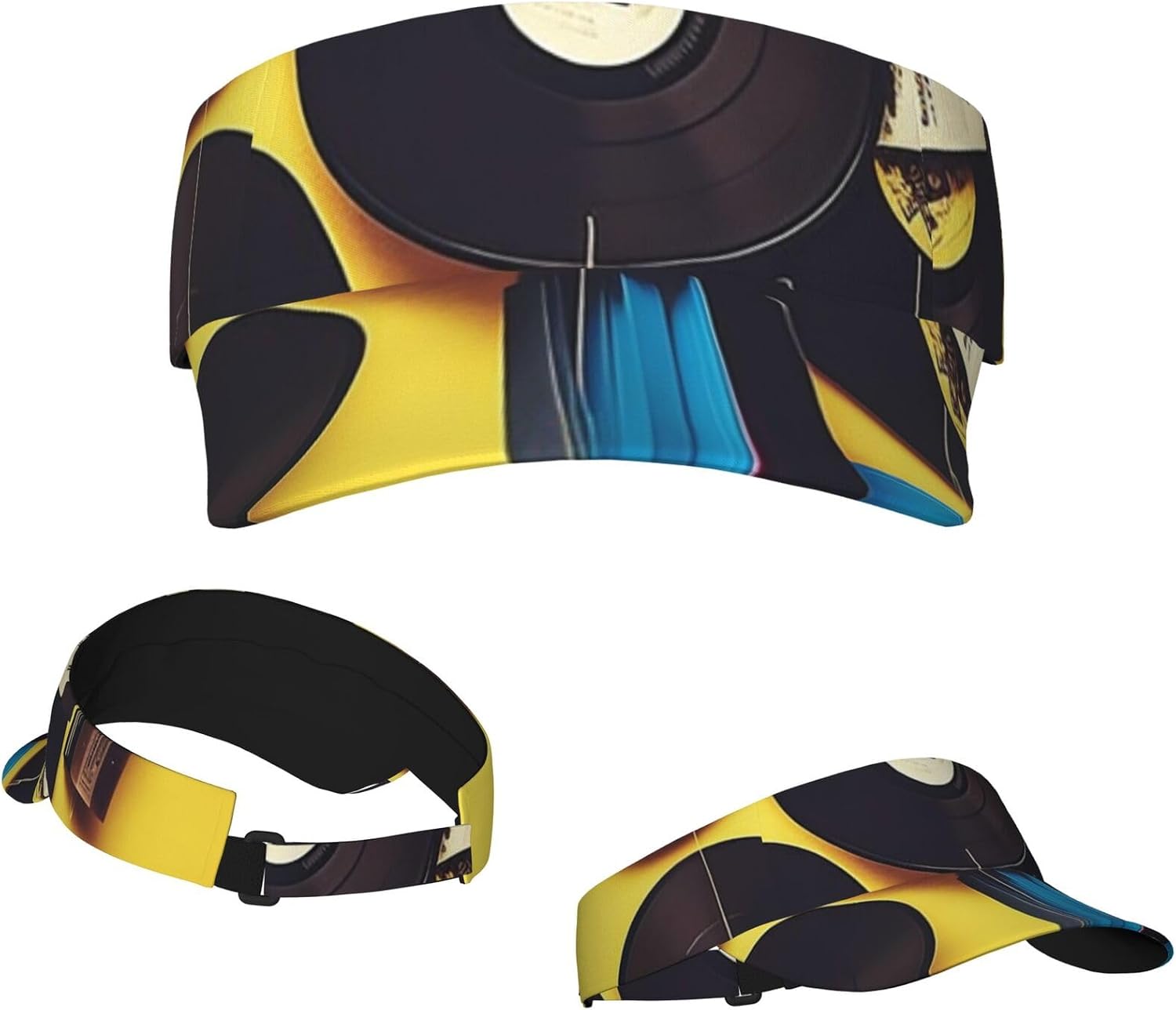 Vinyl Records and Tapes Sports Sun Visor Hats Empty Top Baseball Cap Summer Tennis Golf Visor Caps for Women Men Black