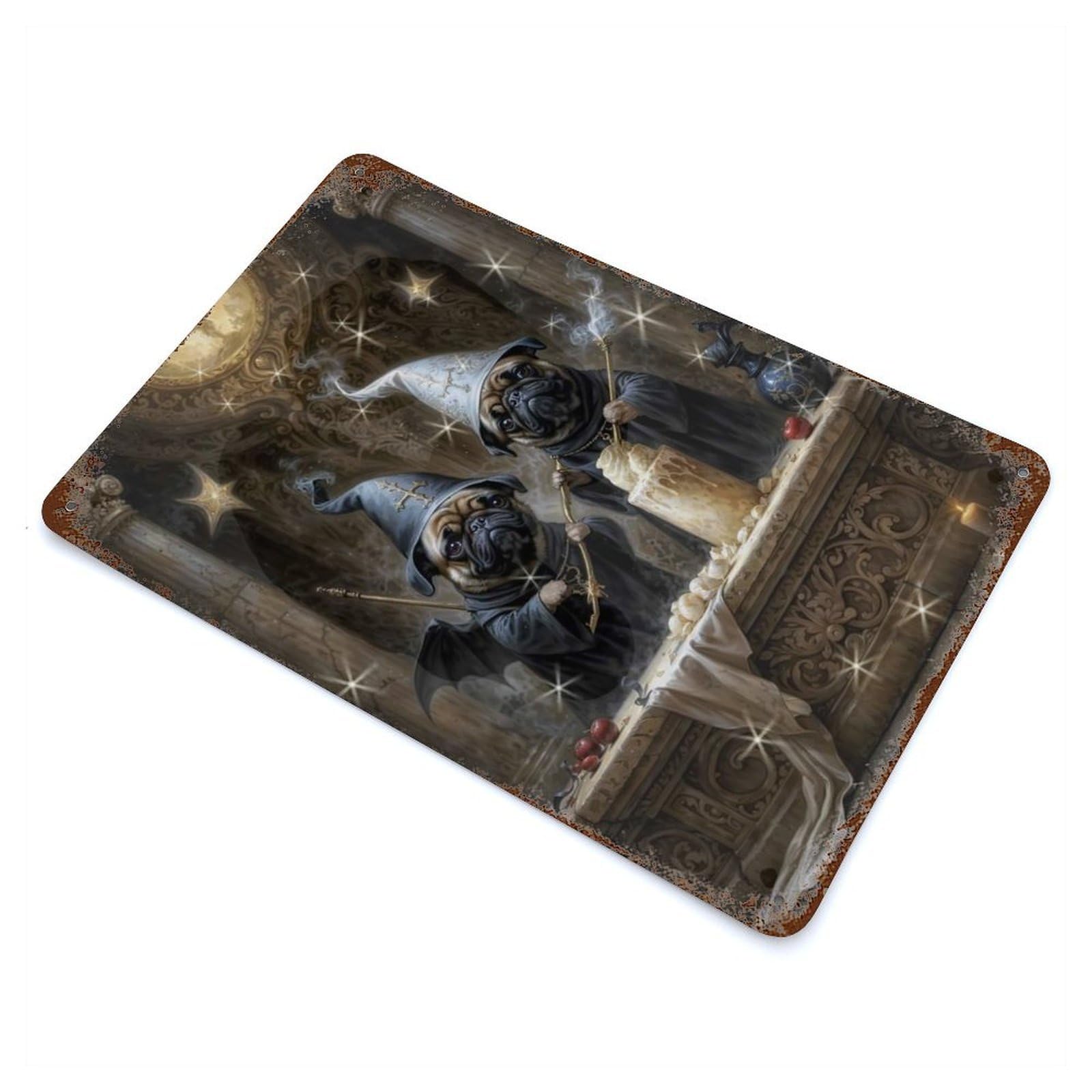 Pugs Wisards Rusty Metal Tin Sign 11.8"x7.9", for Patio, Garden Room And Bar Decor, Old School Wall Decor
