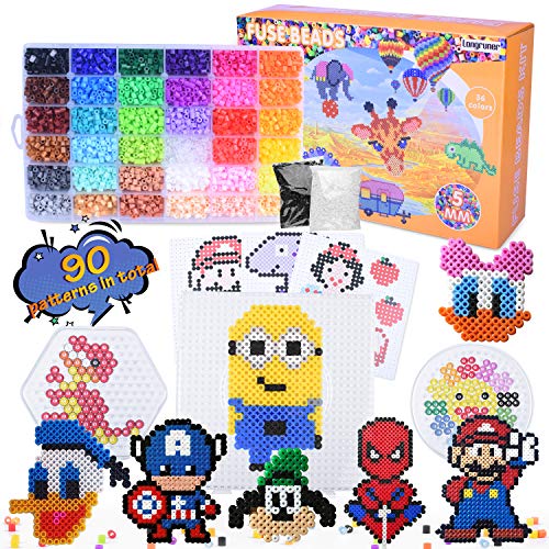 AUKUYEE Longruner 10000 36 Colors Fuse Beads Kit 5mm DIY Art Craft Toys for Kids with 4 Pegboards 60 30 Pattern Paper| B 10000pcs