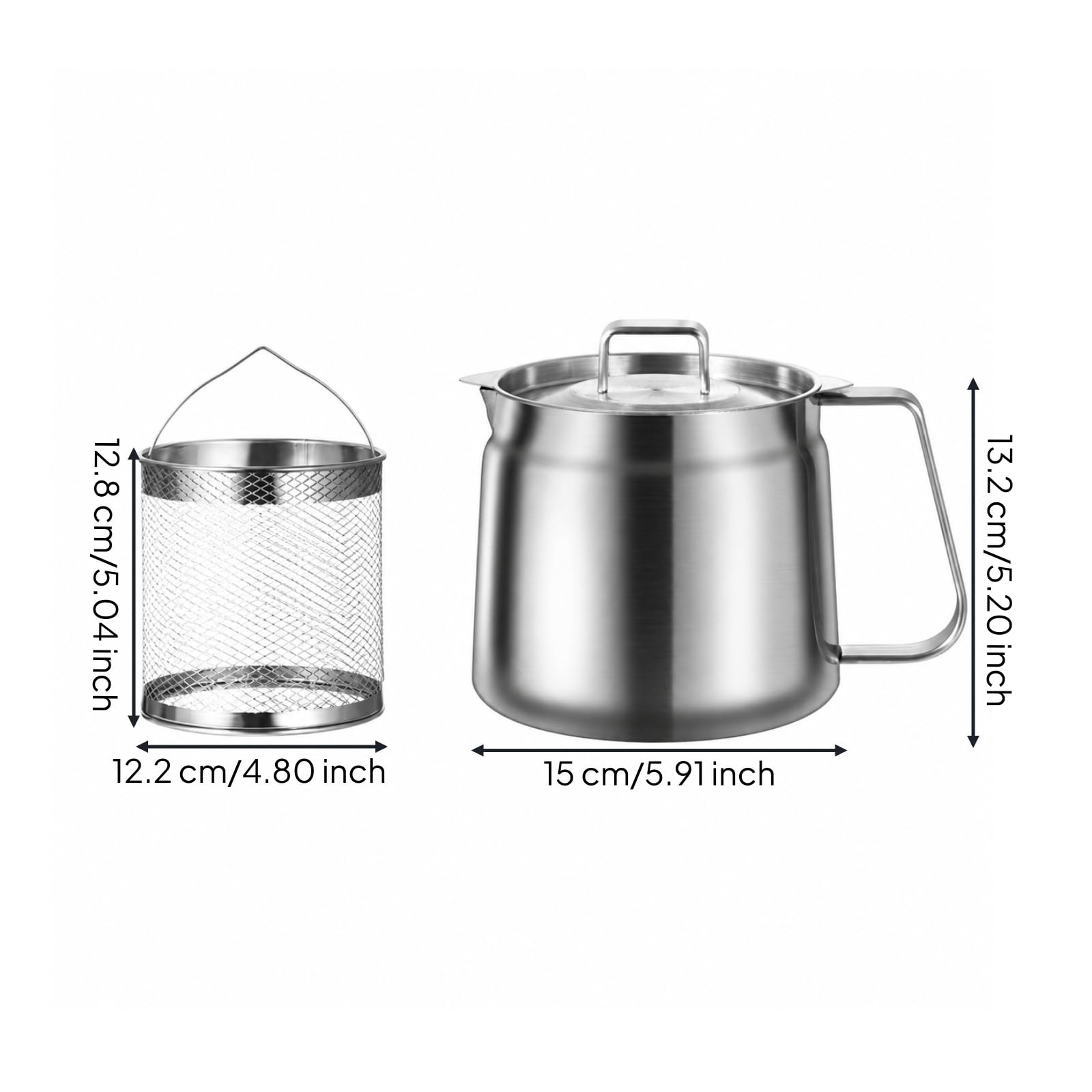 KESOTO Aceitera Acero Inoxidable Olla Acero Inoxidable con Cesta Freído Vertido Ave Aceitera con Filtro Malla para Cocina, 1.5L