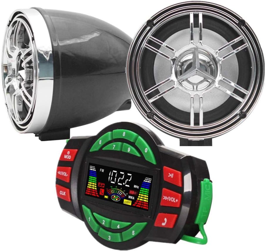 UTV ATV Bluetooth Amplifier Sound System Hand-Free Speakers FM USB Audio System Stereo 3.5 Inch Speakers 12V Motorcycle Waterproof Audio FM Radio Stereo Speaker (Silver&Black)