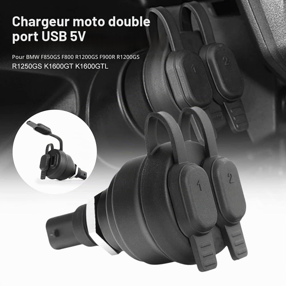 Chargeur USB 5 V pour moto - Adaptateur d'alimentation double port USB compatible : BMW R1200GS R1250GS R1250RT R1200RT R nineT K1600GT K1600GTL K1300S K1300GT G310GS F900R F900XR F850GS F750 F6 50GS