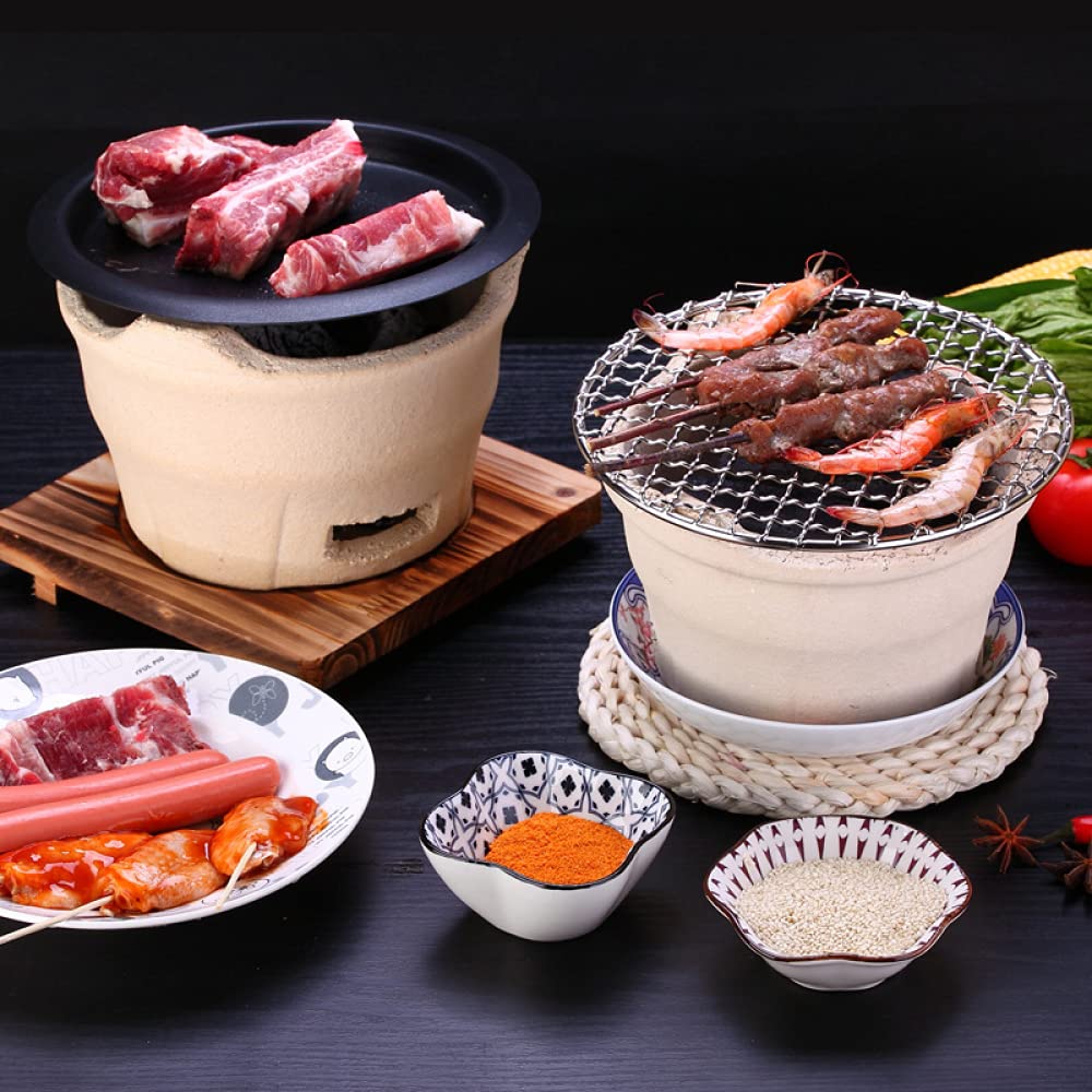 Griglia per Barbecue a Carbone Ceramica Griglia per Barbecue Coreana Griglia da Tavolo Portatile in Rete in Acciaio Inossidabile per Campeggio Famiglia all'aperto-19 * 19 * 12.5cm