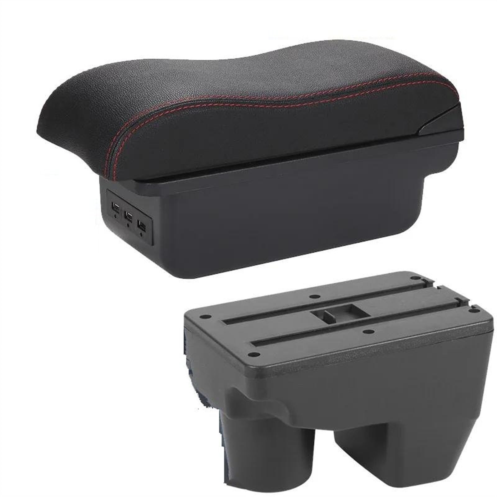 NOHEEU Car Armrest Box 2021 2022 Storage Curved Surface Leather Dedicated For Yaris For Elegant(B1 Black red 3USB)