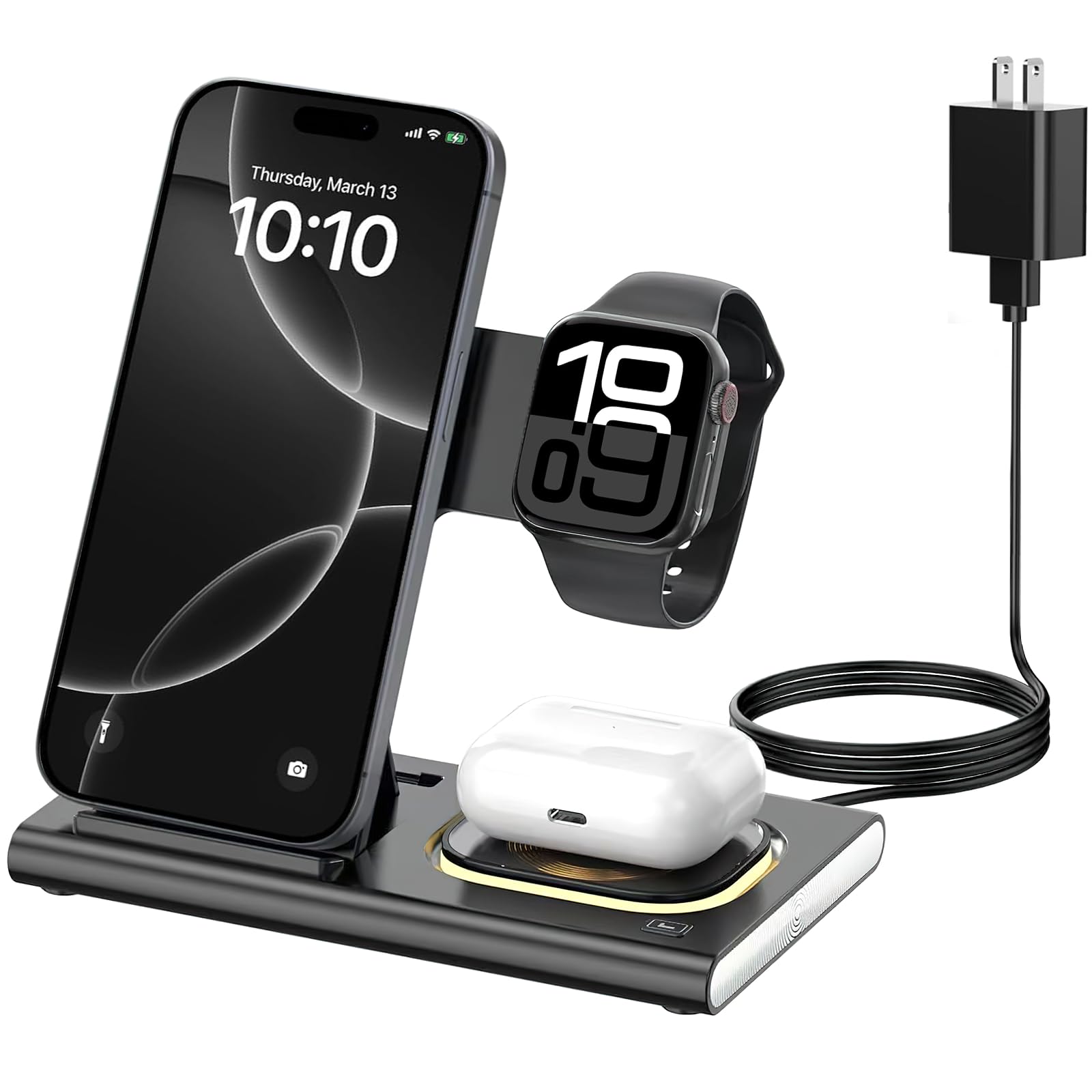 Wireless Charger,Foldable 3 in 1 Charging Station Compatible with