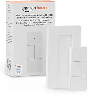 Amazon Basics Smart Dimmer Switch and Remote for Music and Routines, Compatible Echo Devices Required, Works with Alexa Only, No Wiring Required
