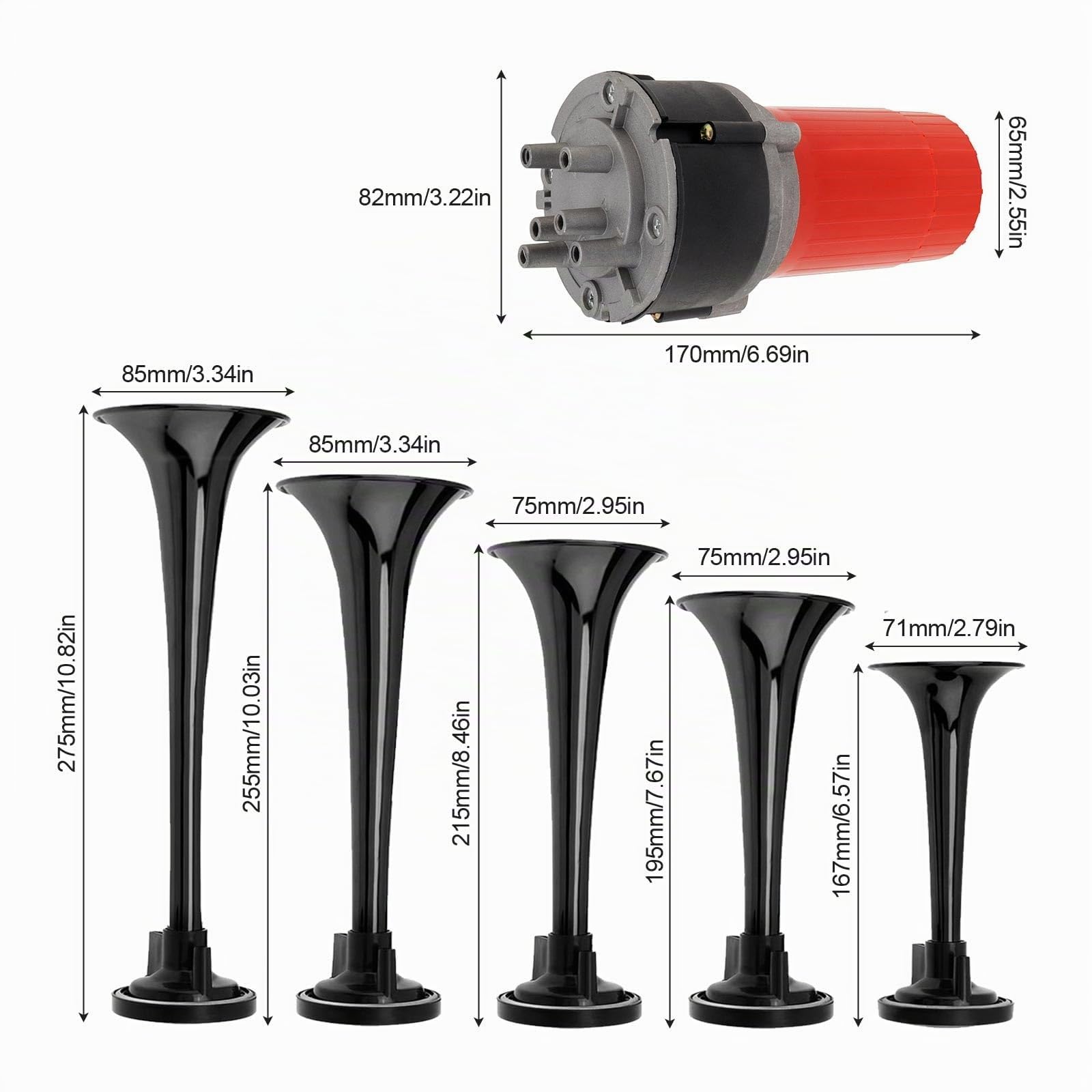 5pcs 125dB Nero Tromba Musicale Dixie Auto Duca di Hazzard con Compressore 12V Auto Clacson Aria