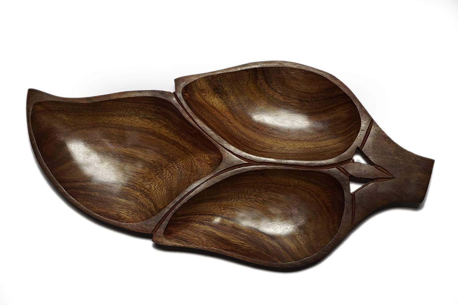 DECORVAIZ Snacks, Dry Fruits Serving Handcrafted Wooden Tray Cum Platter - 3 Compartments 3