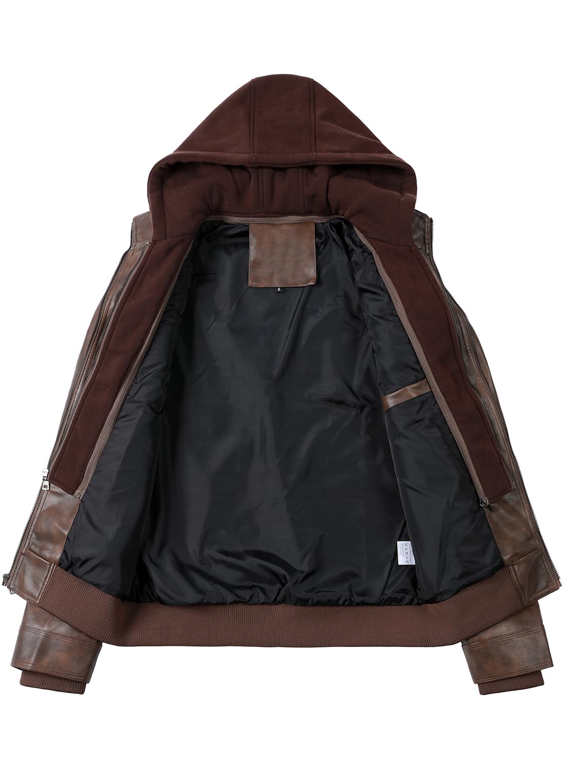 HOOD CREW Herren Kunstlederjacke mit Kapuze Lässige Motorrad Bomberjacke Winddichte Lederjacke