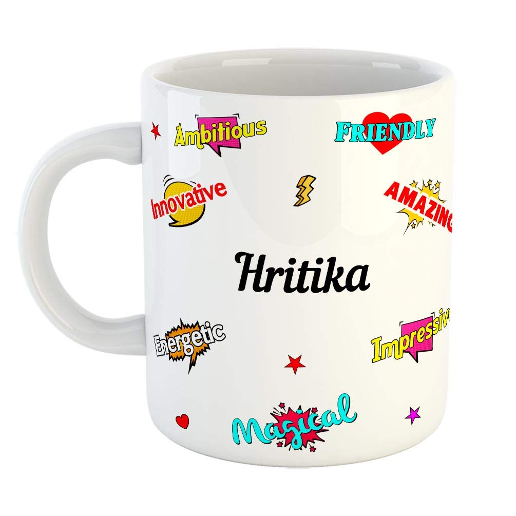 FurnishFantasy Ceramic Coffee Mug - Happy Birthday Gift, Gift for Kids, Return Gift - White, Name - Hritika