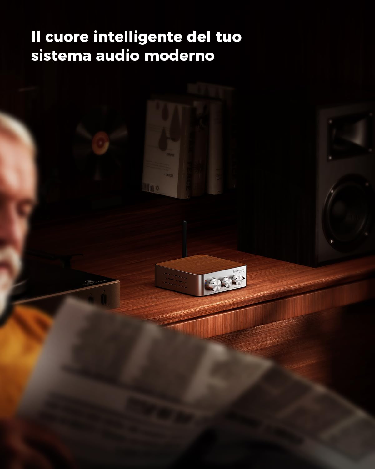 Qlearsoul HiCore H2 Amplificatore stereo Hi-Fi Bluetooth 5.4 - TI TPA3255 Classe D, uscita nominale 100W x2 (@4Ω), modalità BT anti-hijack, hub a 3 ingressi RCA/AUX/BT per altoparlanti passivi