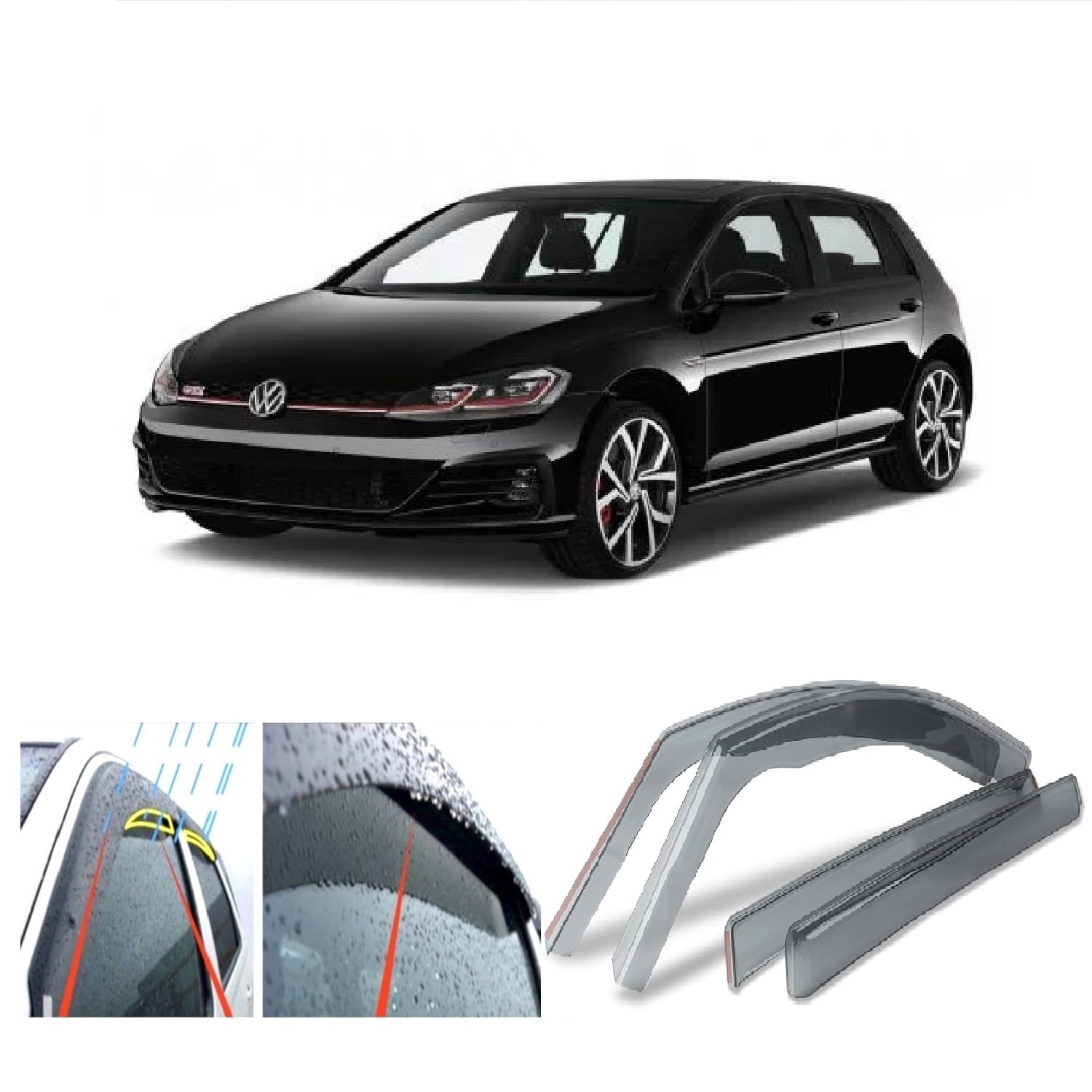Lot de 4 déflecteurs d'air compatibles avec VW Golf 7 Mk7 VII 5 portes hatchback 2012 2013 2014 2015 2016 2017 2018 2019 2020