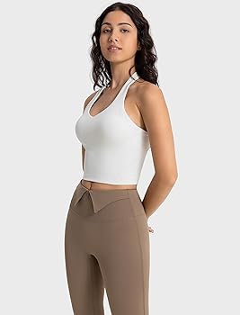 icyzone Halter Sports Bra for Women, Padded Workout Yoga V Neck