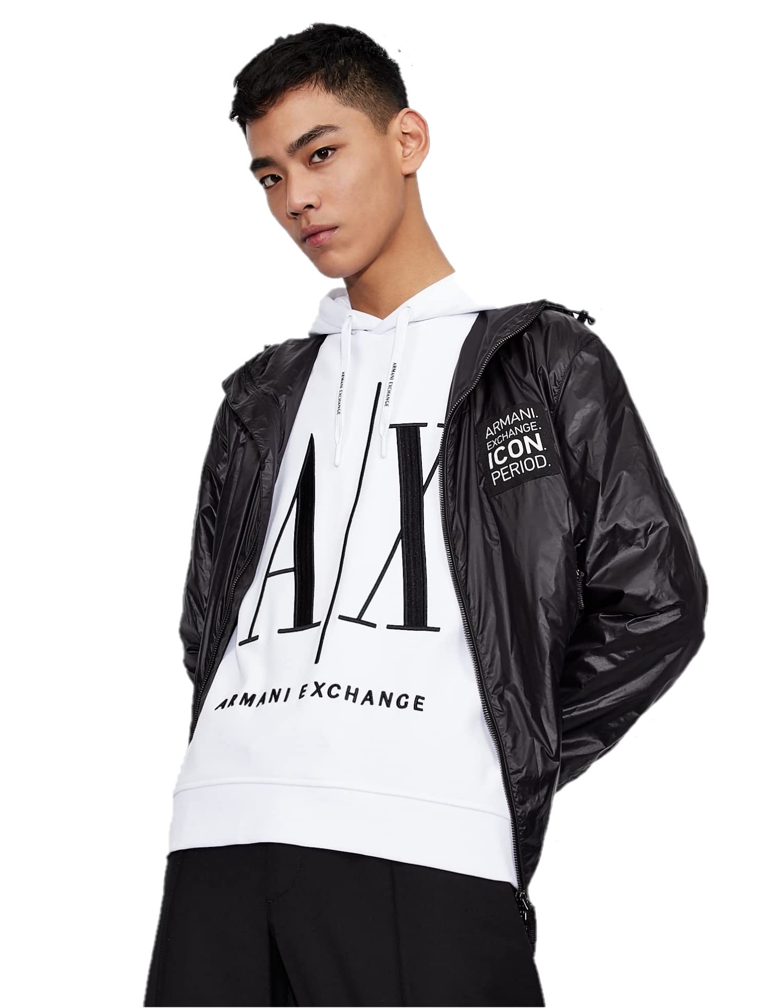 Armani Exchange mens Hoodie, Maxi Print Logo on Front Sweatshirt, White, Extra Large