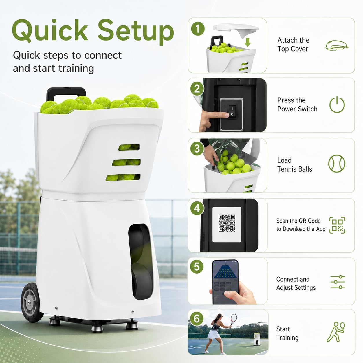 Máquina portátil de pelotas de tenis con aplicación y control remoto