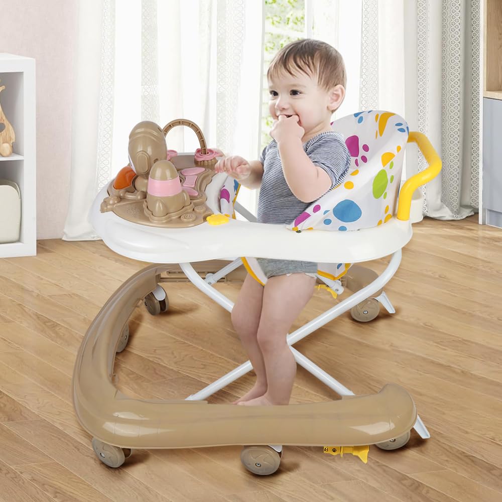 Compact Chats de l’Espace, Trotteur Bébé avec Siège à Rebond, Lumières, Musique et Jouets Interactifs, jusqu'à 20 kg, réglable, 6 Mois et Plus-62 * 68 * 36-81cm - Kaki