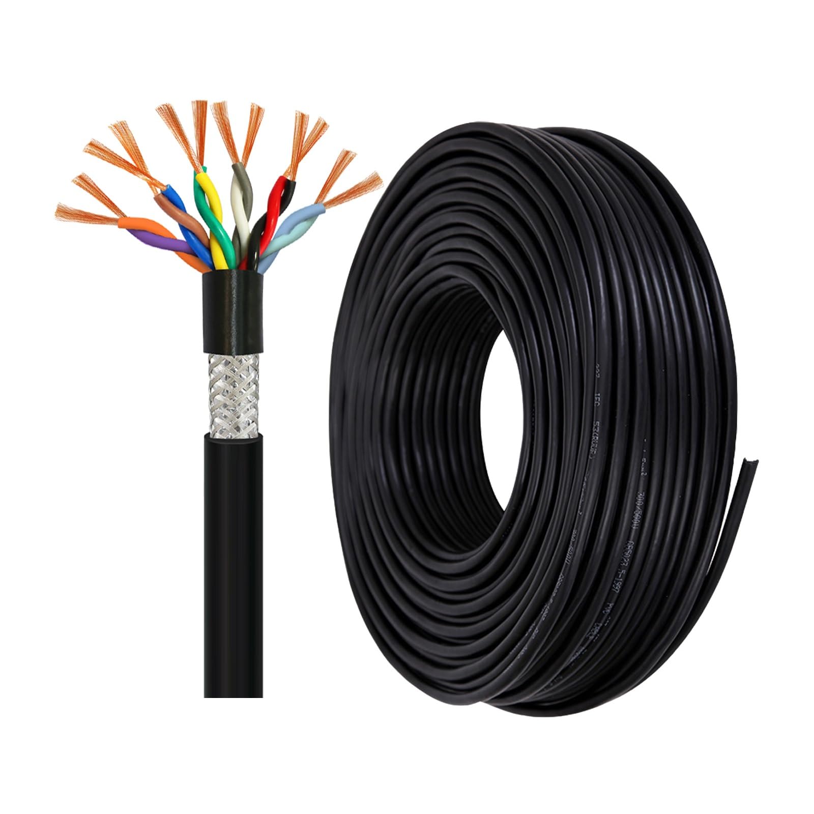 Cavo Schermato A 24/12AWG, Cavo Flessibile In Rame Puro, Ignifugo, Resistente Alle Interferenze Elettromagnetiche, Di Prolunga For Telecamere Sicurezza, Industriale, Sistemi Audio(60ft,0.3mm²(22AWG))