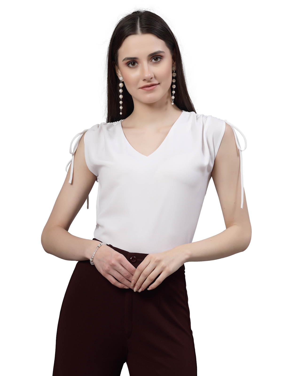 style quotient Women Solid White Polyester Regular Smart Casual Top-picture-32