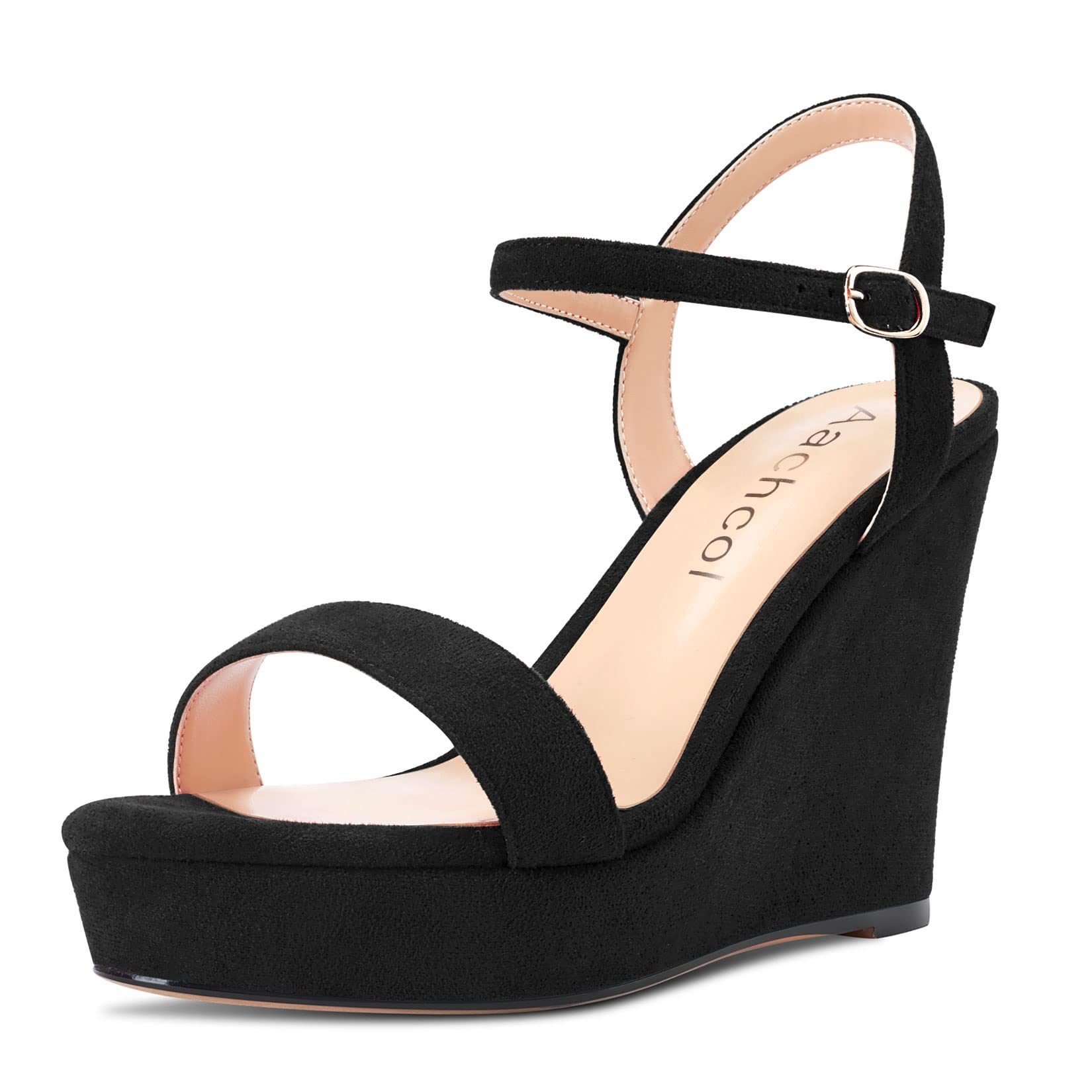 Aachcol Donna Zeppa Piattaforma Sandali Aperte sulla Punta Cinturino alla Caviglia Slingback Chunky Blocco Alto High Tacco Heel Dress Scarpe Pumps Scamosciato 10 CM