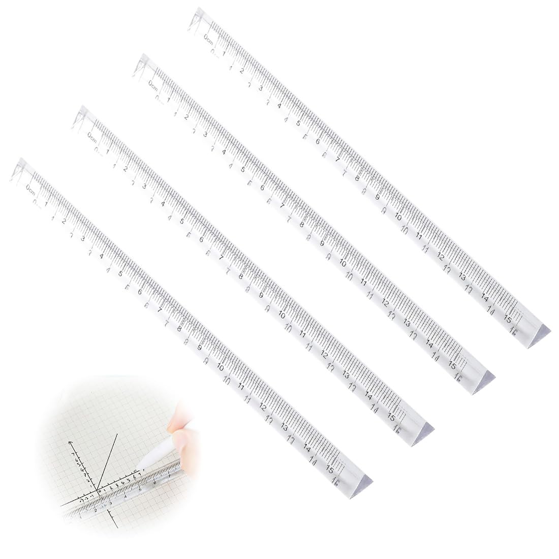 Regla de 2 piezas, triangular, regla de plástico, regla de 15 cm, regla de precisión flexible transparente, herramienta de medición, regla de precisión flexible, regla de plástico transparente
