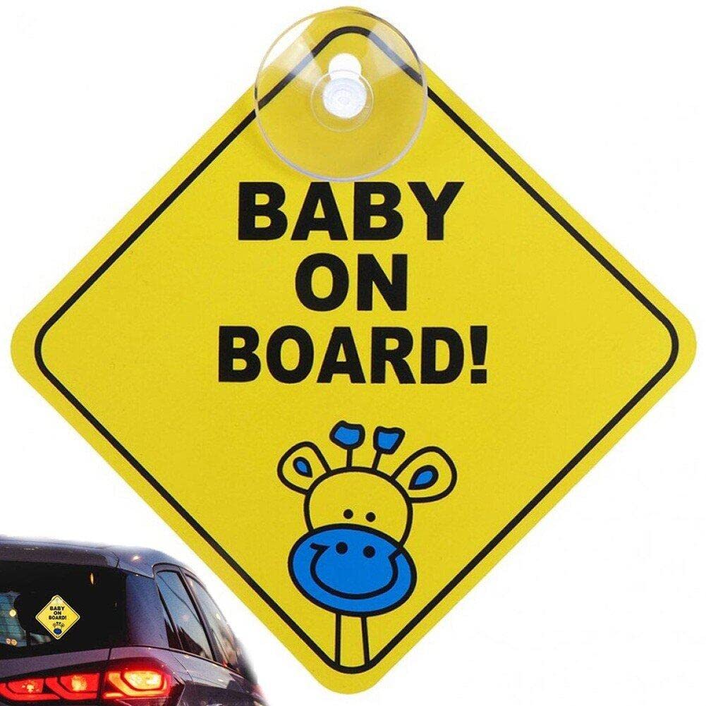 2 Pezzi Baby on Board Segnali di Avvertimento,12x12cm Cartello per Auto Bambini a Bordo con Doppia Ventosa Adesivo per Finestrino Auto Riflettenti