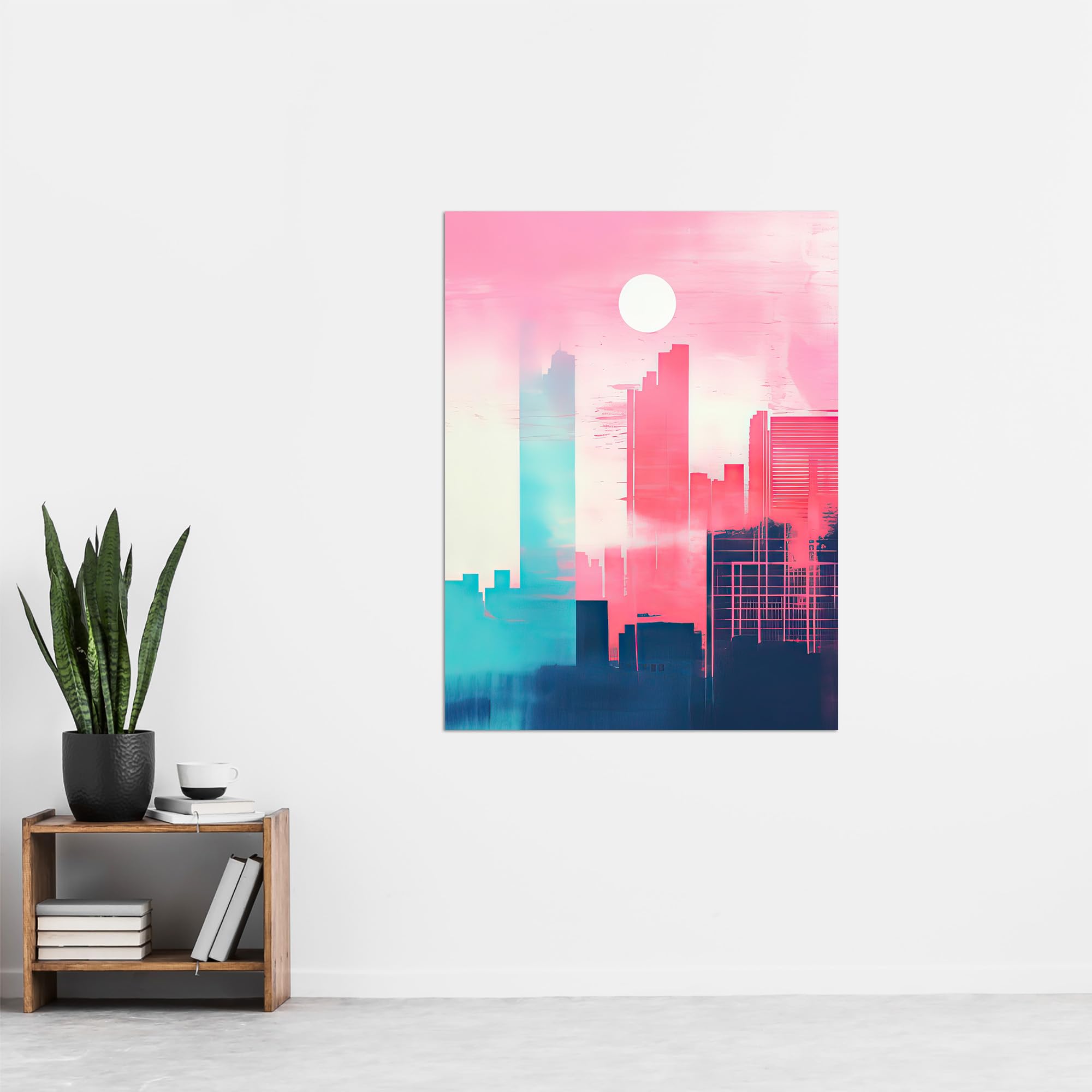 Artery8 Abstract Geometric Metropolis Cityscape Coral Pink Turquoise Blue Pastel Colour Artwork Extra Large XL Wall Art Poster Print - Image 4