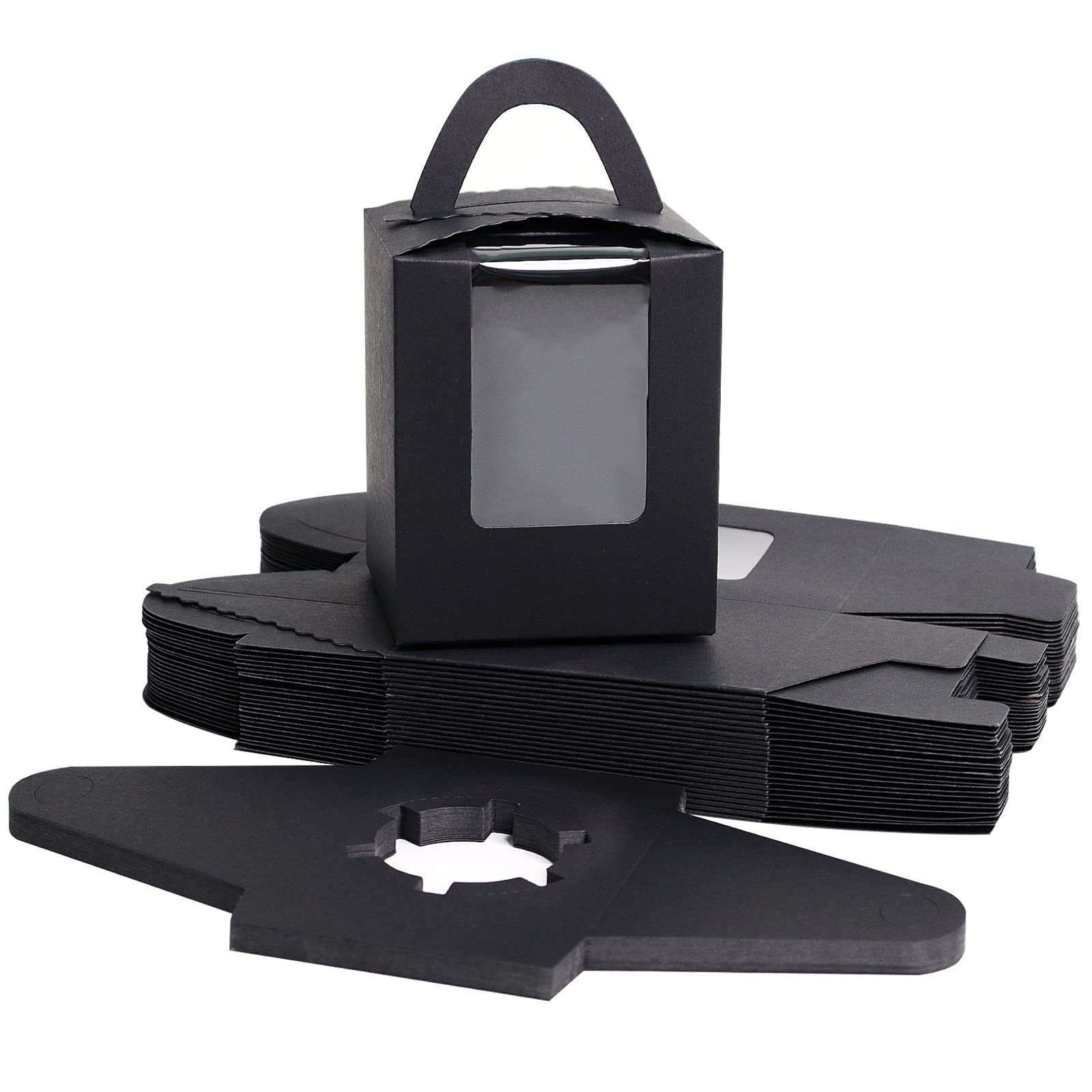 Goalfly24 Pieces Single Cupcake Boxes, Cake Boxes with Window, Cupcake Carrier with Handel, Party Box Bakery Boxes with Handle, for Bridal Showers, Weddings, Birthday Parties