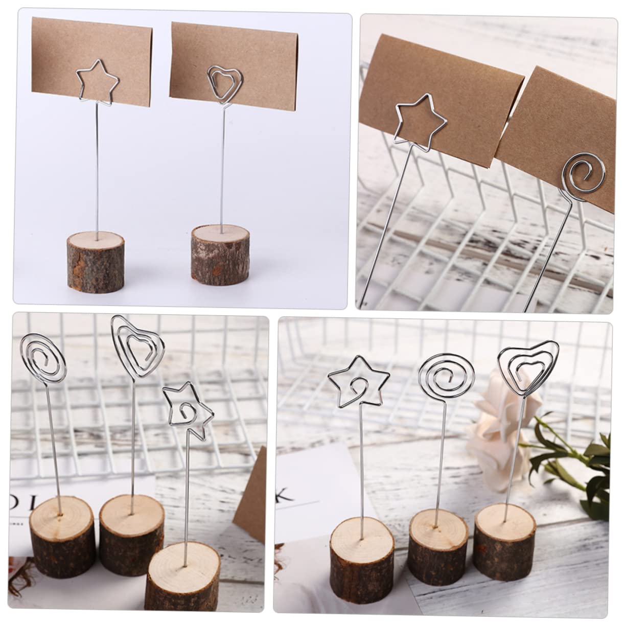 60 Pièces Pince Mémo en Bois et Métal, Socle Écorce Rustique