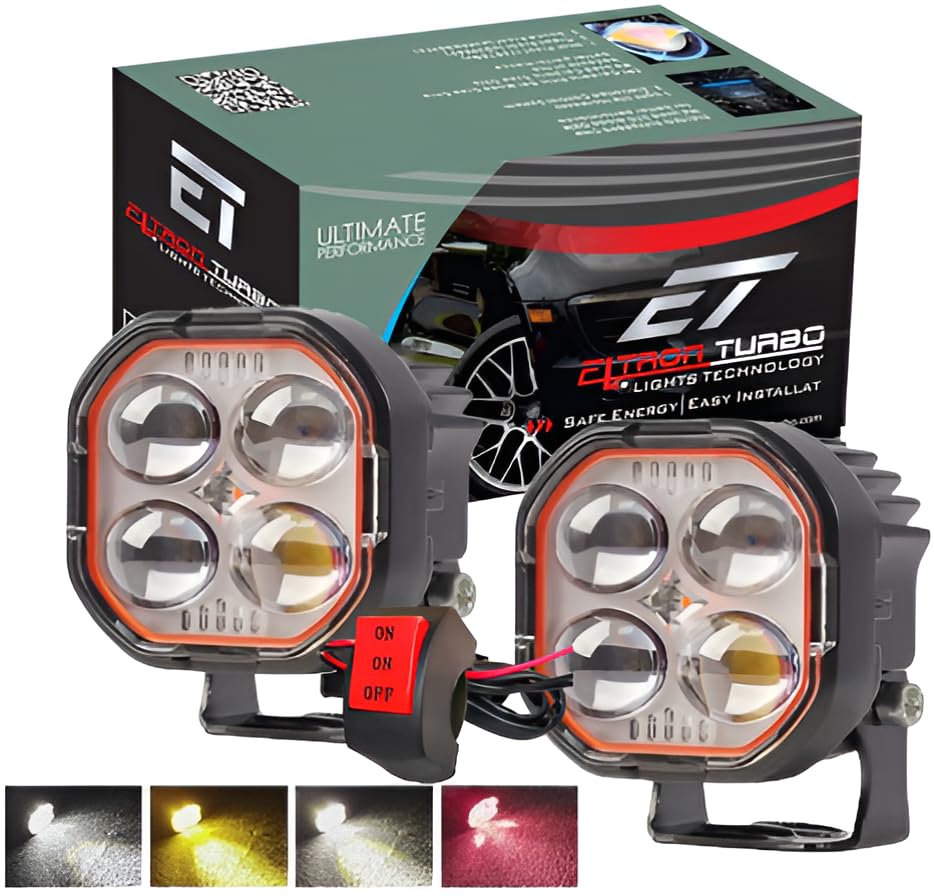ELTRON TURBO 4 Lens Led Ultra Bright Fog Light Waterproof Spotlight Super Brightness High/Low Beam Yellow+White+Red Light Reflection 12-89v Dc Power Universal Fit All Bike And Car Model (Pack Of 2) (B0DG931MH9) Amazon Price History, Amazon Price Tracker