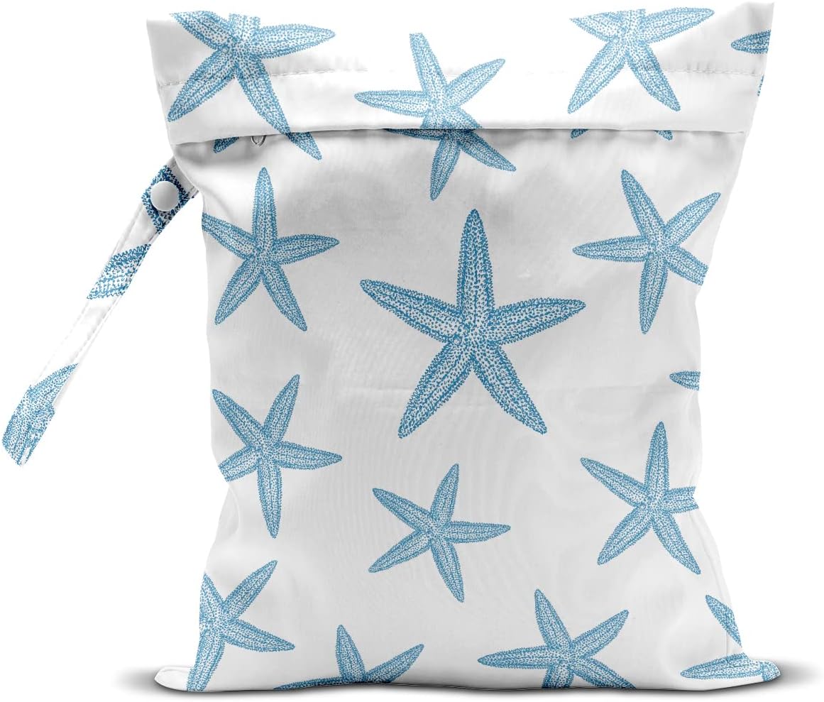 Wet Bag, Wet Dry Bag, Wet Bag for Swimsuit, Travel, Beach, Pool, Stroller, Diapers, Dirty Yoga Gym Clothes, Makeup Bag, Beach Wedding Supplies, Waterproof Reusable Shell Pearl Starfish Whale