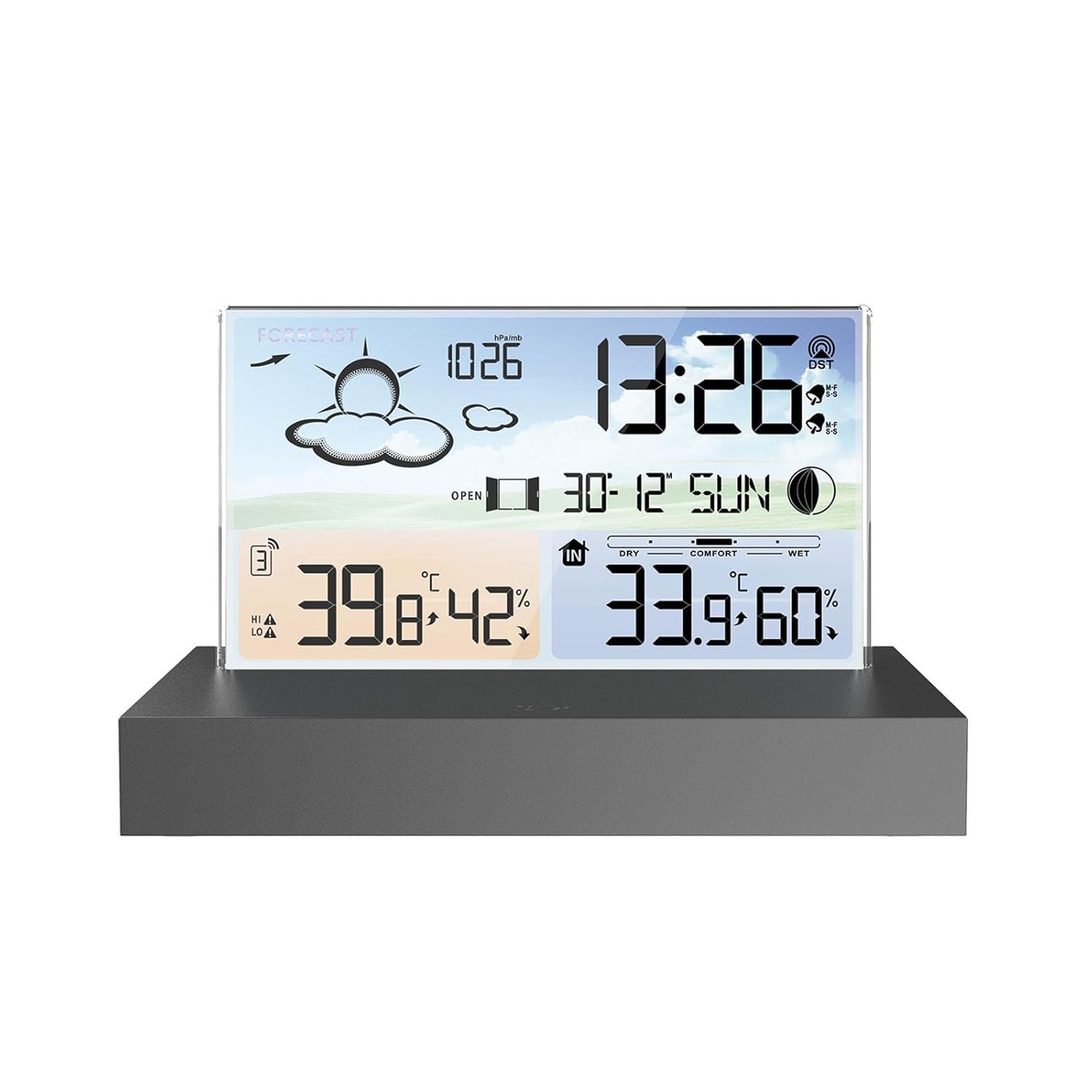 Bright Color Display Weather Monitor with Transducer Distance Up to 200 Feet for Home Use Home Garden Weather Display