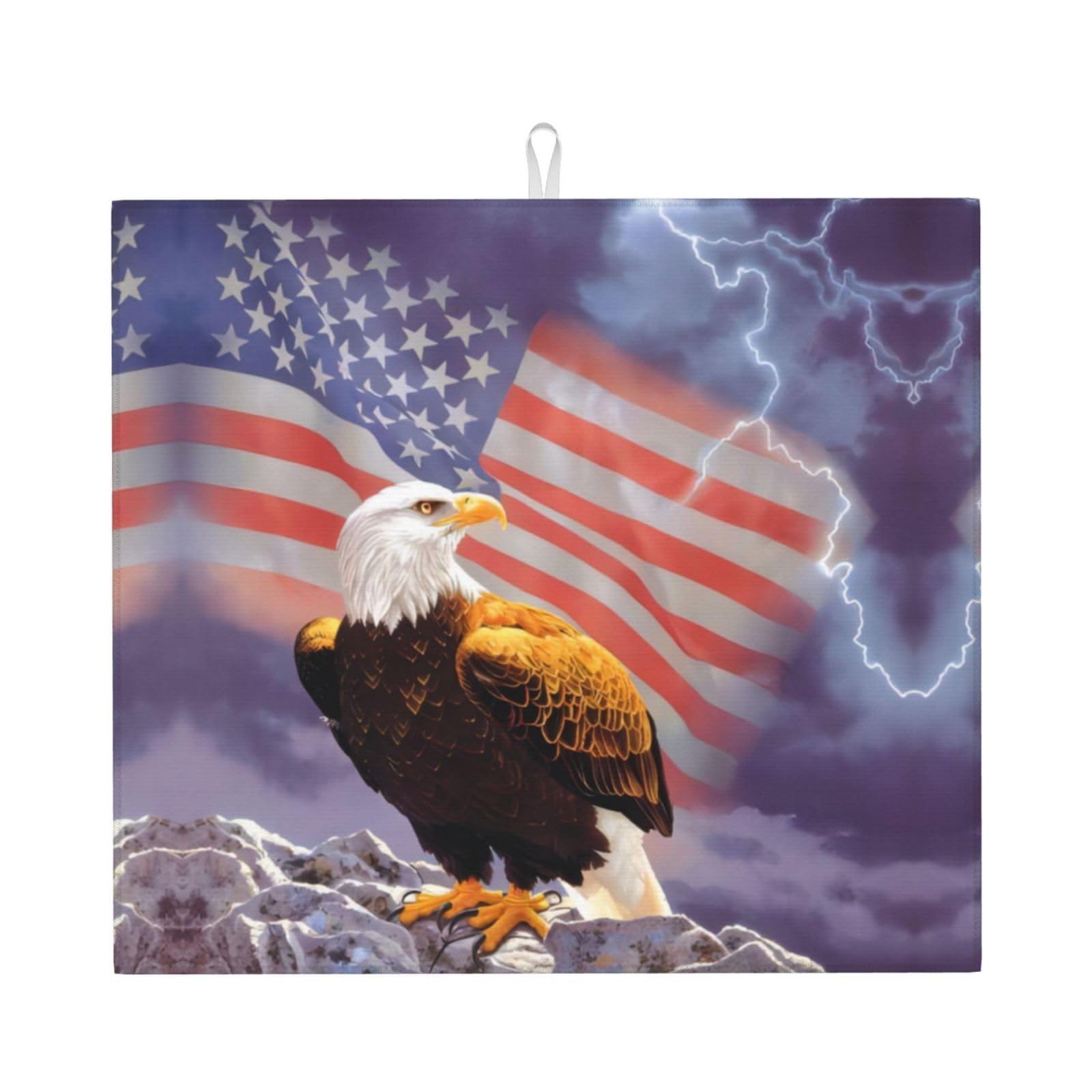 YYHWHJDE Eagle With Usa Flag Prints Kitchen Drying Mat - Absorbent Dish Drying Throw with Vibrant Prints, Quick-Dry Countertop Layer for Dishes & Appliances - Non-Slip & Foldable
