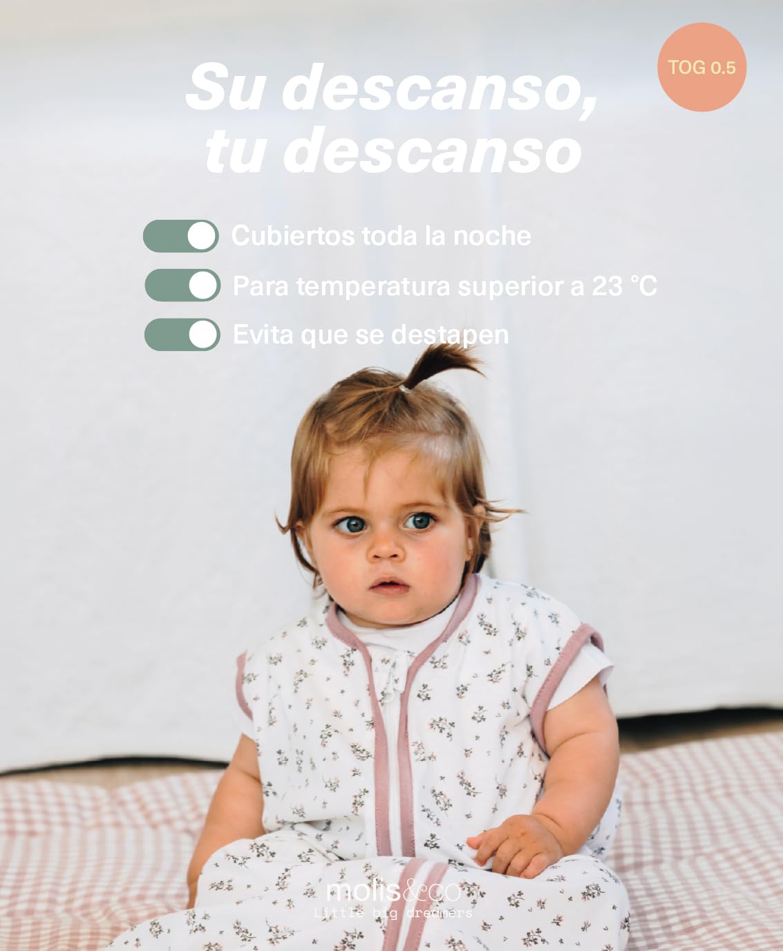 molis&co - Saco de Dormir para bebé 0.5 TOG - 70 cm (0-6 Meses) - Saco Dormir Bebe Verano sin Mangas - Saco de Dormir Bebe para Niños Niñas (Unisex) - 100% Algodón (Certificado Oeko-Tex) - Bloom Pink — view 5