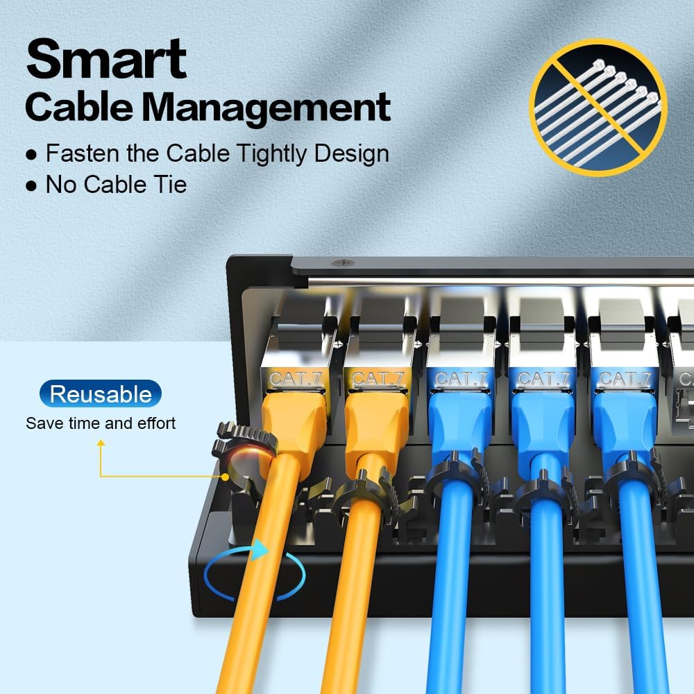8Port Patch Panel CAT7 Keystone Patch Panel Shielded Network Patch Patch with Smart Cable Management for Home/Office Network (1U 8Port, CAT7)