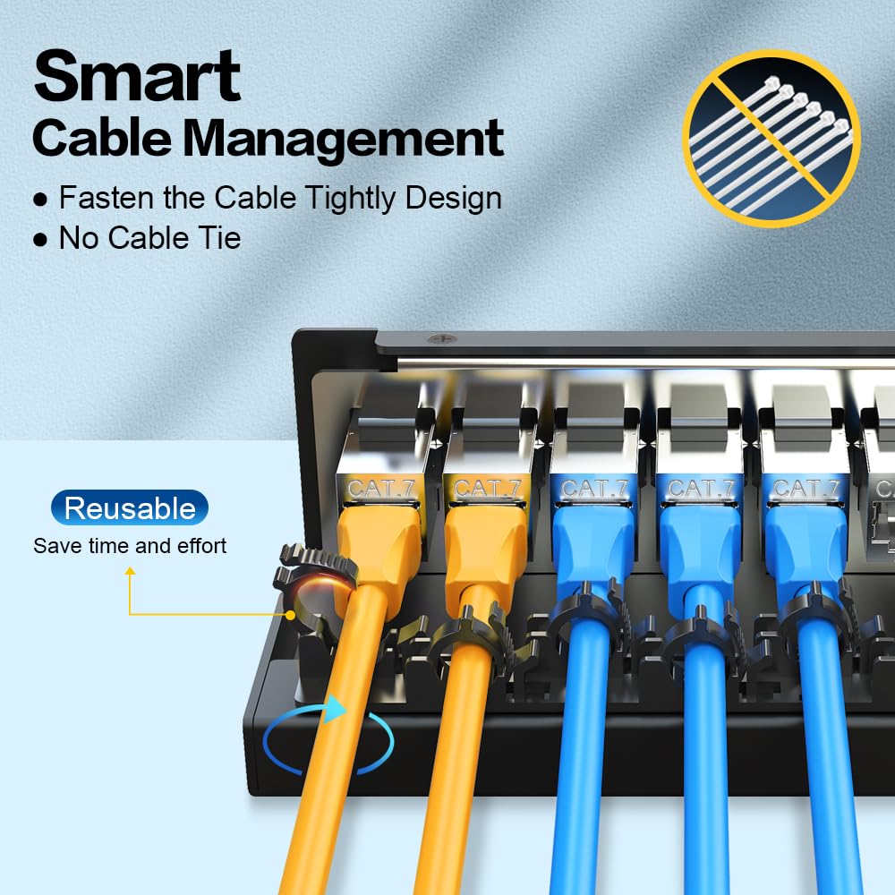 Panneau de brassage 8 ports CAT7 Keystone Panneau de brassage réseau blindé avec gestion intelligente des câbles pour réseau maison/bureau (1U 8 ports, CAT7)