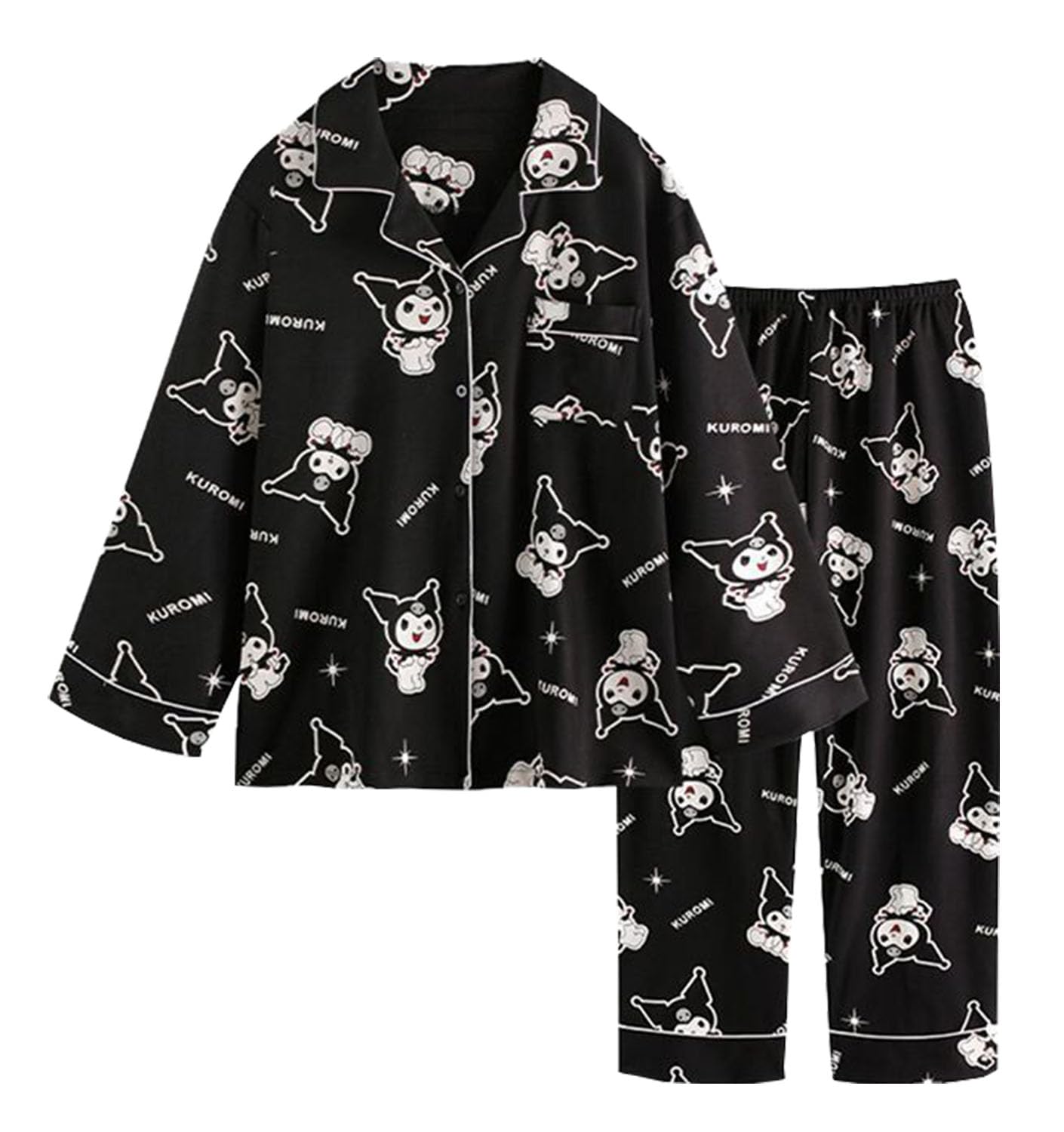 Kawaii Cartoon Pajamas for Women Girls Long Sleeve Shirt with Pj Pants Sleepwear Home Wear 2 Piece Pajama Sets