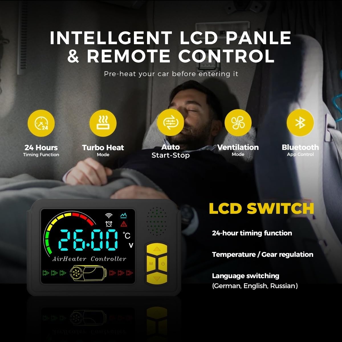 Sunster Riscaldamento ad aria diesel da 8 kW, portatile, con adattatore UE APP | Controllo tramite app, adattatore UE, auto start-stop, 0,12-0,45 l/h, per auto, camion, officina, garage, campeggio, camper