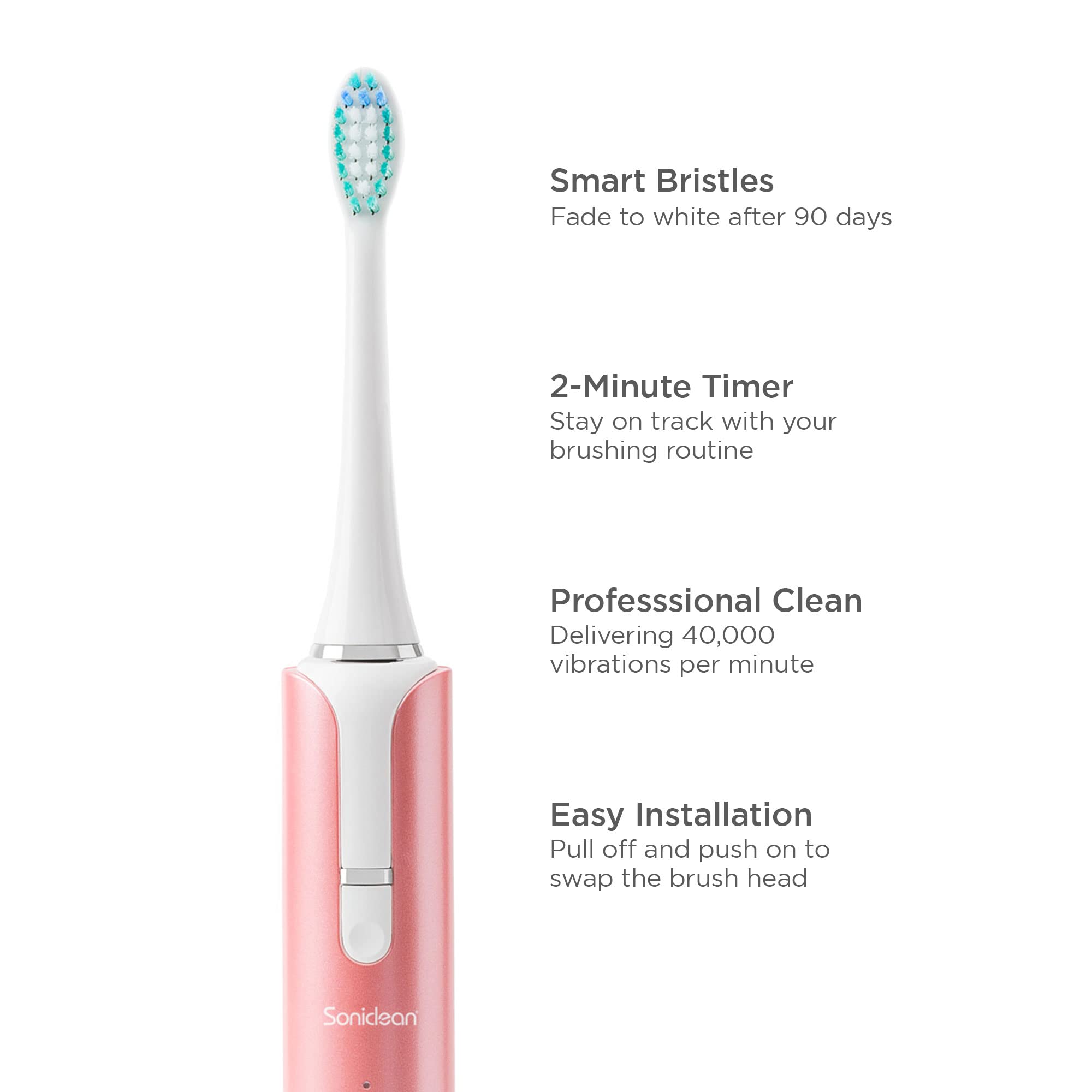 Soniclean Lux Sonic Spazzolino da denti per Adulti Con 6 Testine, Ricaricabile, Automatico, Oro Rosa