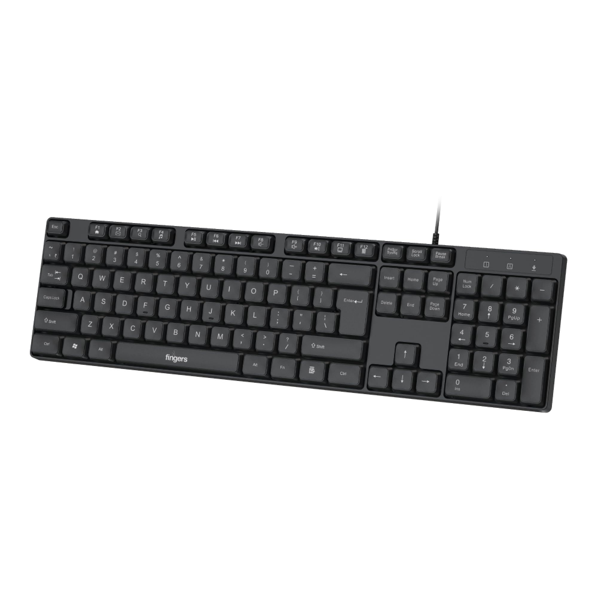 FINGERS WonderClicks K9 Wired USB Keyboard (104 Keys Including 12 Quick Media Keys and Rupee Key, Slim Design, 1.5 m USB Cable, Compatible with Windows, macOS, Linux) – Rich Black-image-45