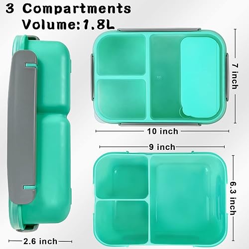 Miniatura 2 de FITHOME Lonchera Bento a prueba de fugas con compartimentos y tenedor incluidos, lonchera reutilizable duradera para adultos, tamaño perfecto para