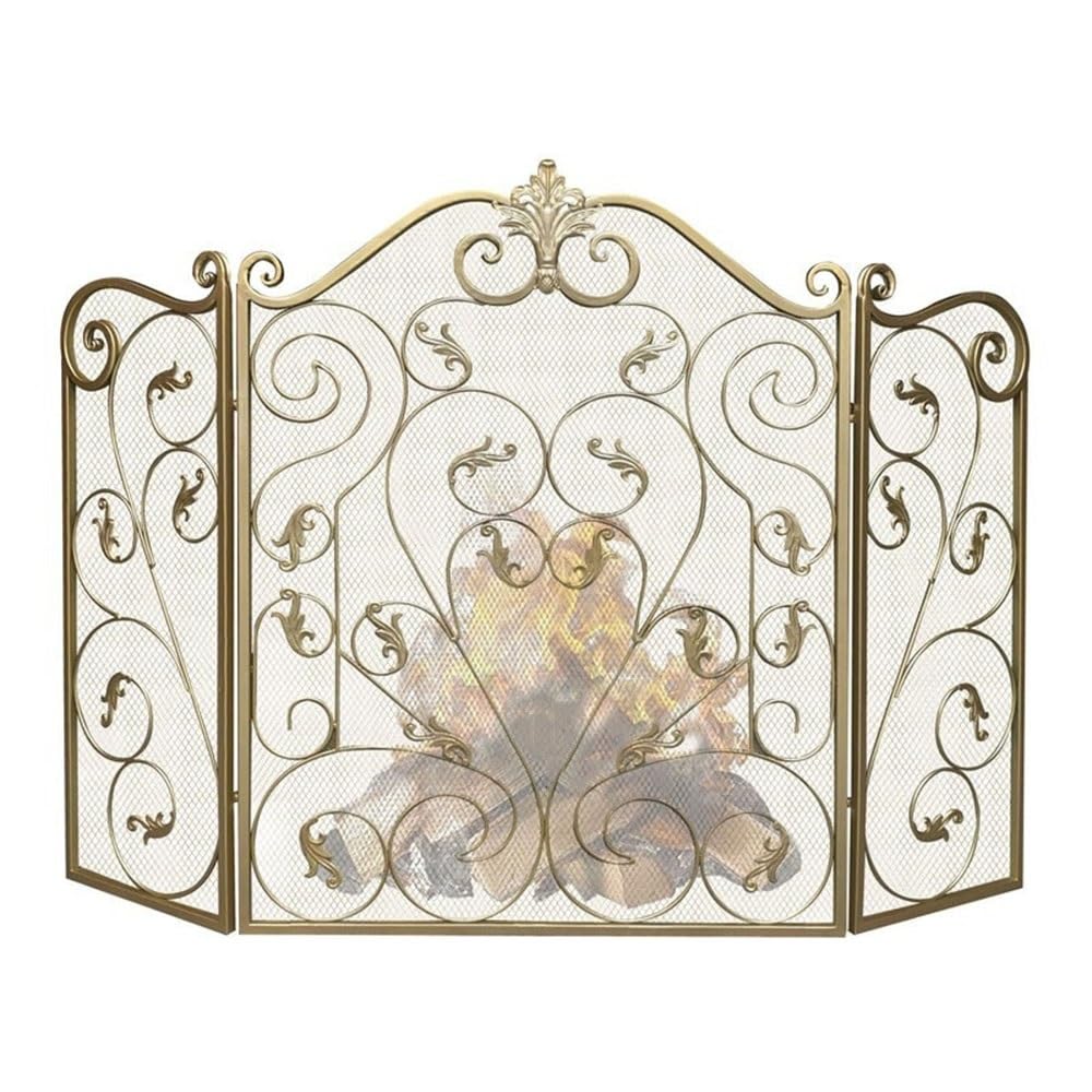 Rete parafuoco per forni Bellissimo paravento for camino dorato, parapetto ignifugo, divisorio decorativo in ferro battuto scavato(Piccolo)
