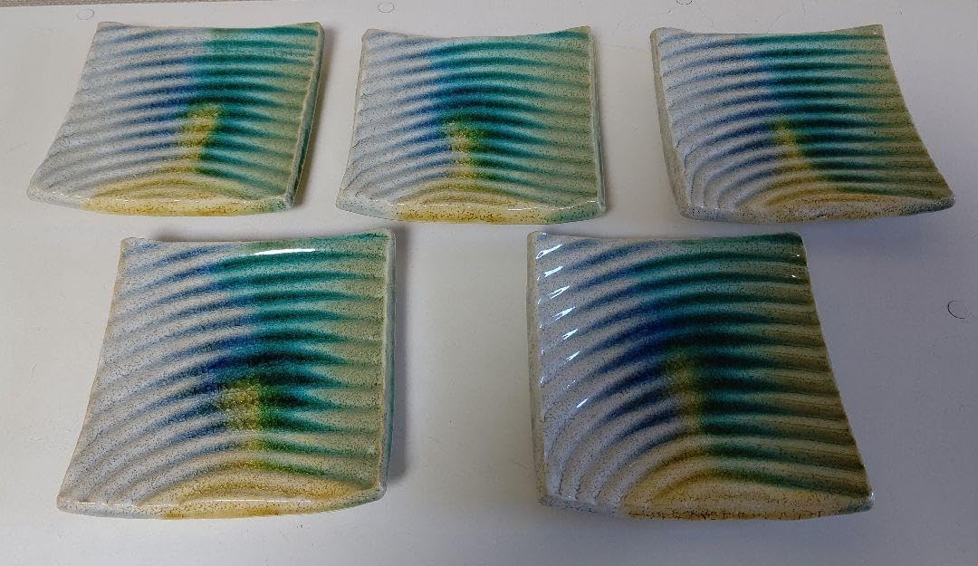 木村盛康 三彩 銘々皿 5枚 紙製箱 京焼 清水焼 C