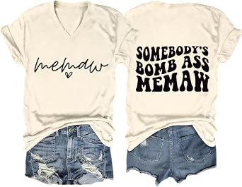 Somebodys Bomb Ass Memaw T Shirt for Women Funny Saying Graphic Tee Summer Casual V Neck Short Sleeve Tops