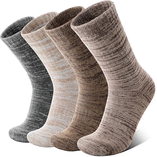 Anlisim Merino Wool Warm Boot Hiking Socks Thermal Extra Thick Winter Cozy Crew Comfy Cushioning Work Women Men Socks 4 Pairs(Coffee Color Series,L)